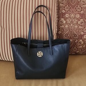 TORY BURCH CARSON BLACK LEATHER TOTE